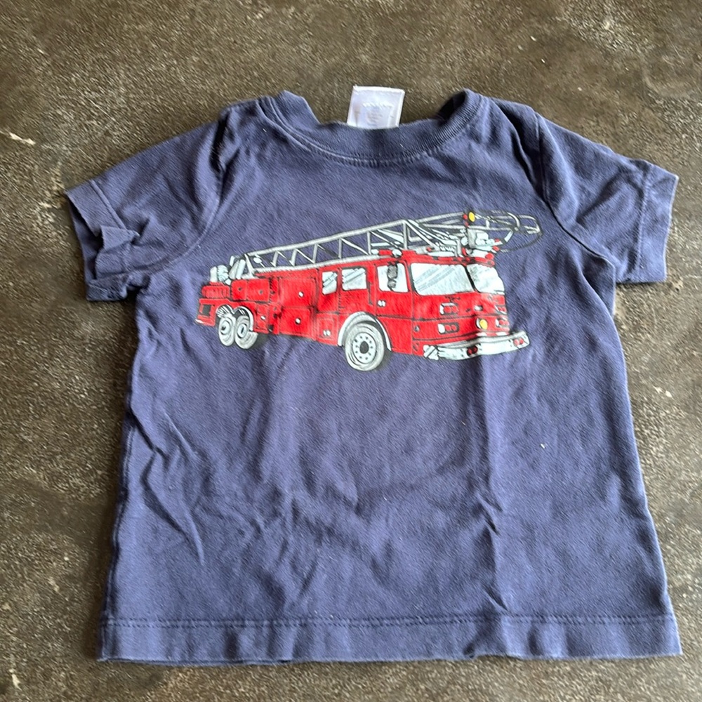 COPY - Hanna Andersson navy firetruck kids tee 2T